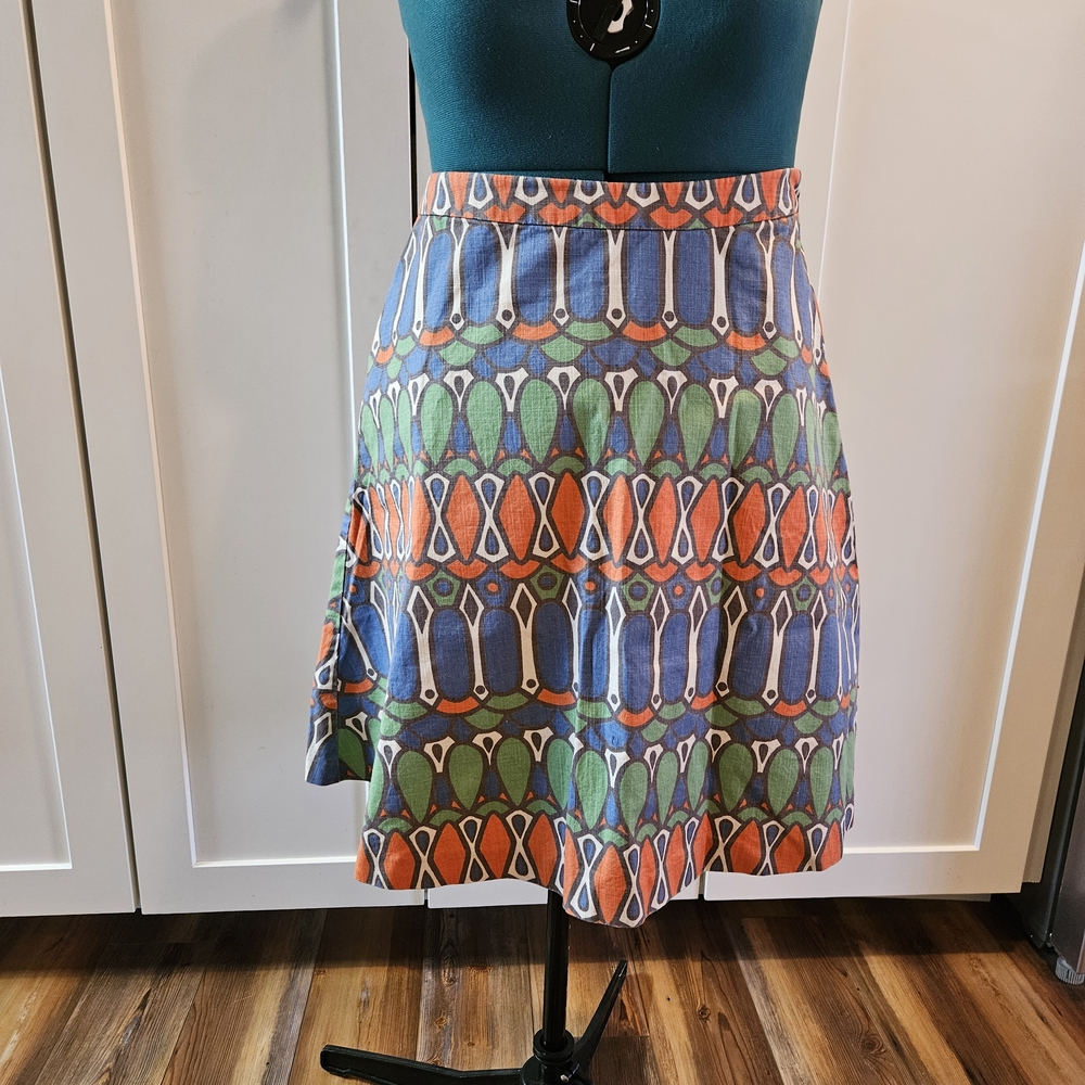 Boden A-Line Skirt in Blue, Green, and Orange Pattern